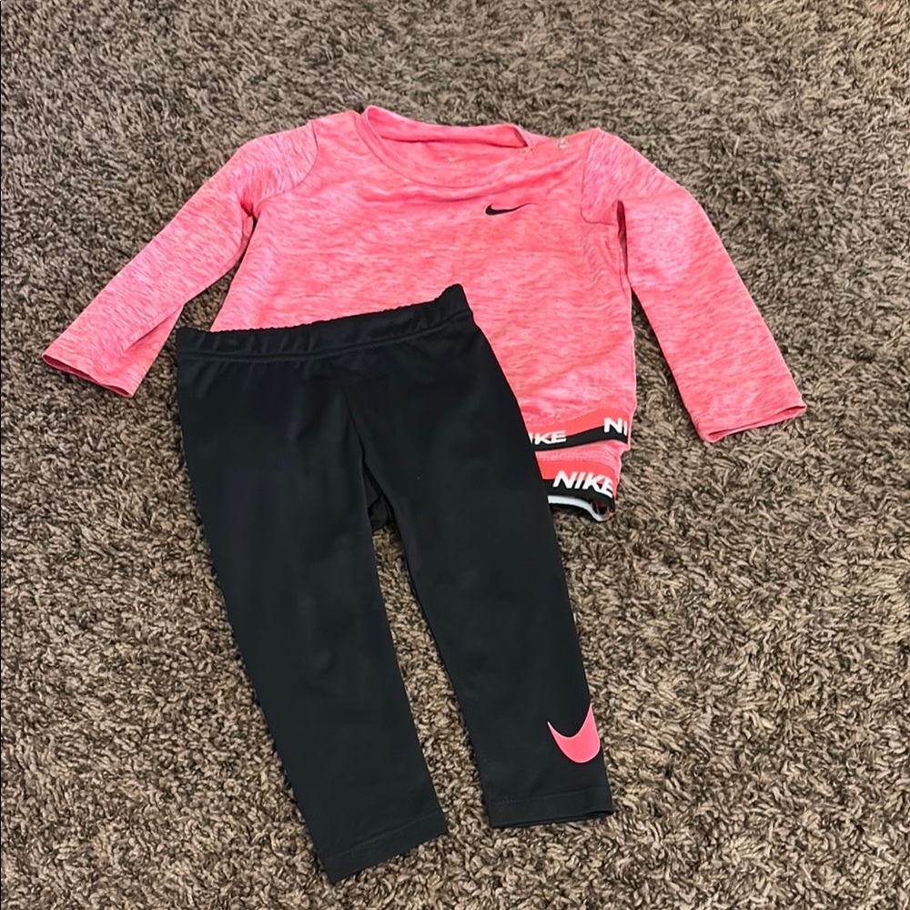 Nike Black and Pink Matching Leggings Set